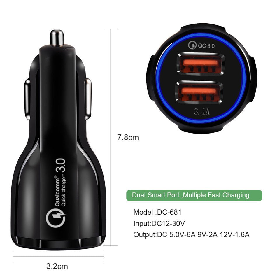 36W Dual USB QC3.0 Car Charger